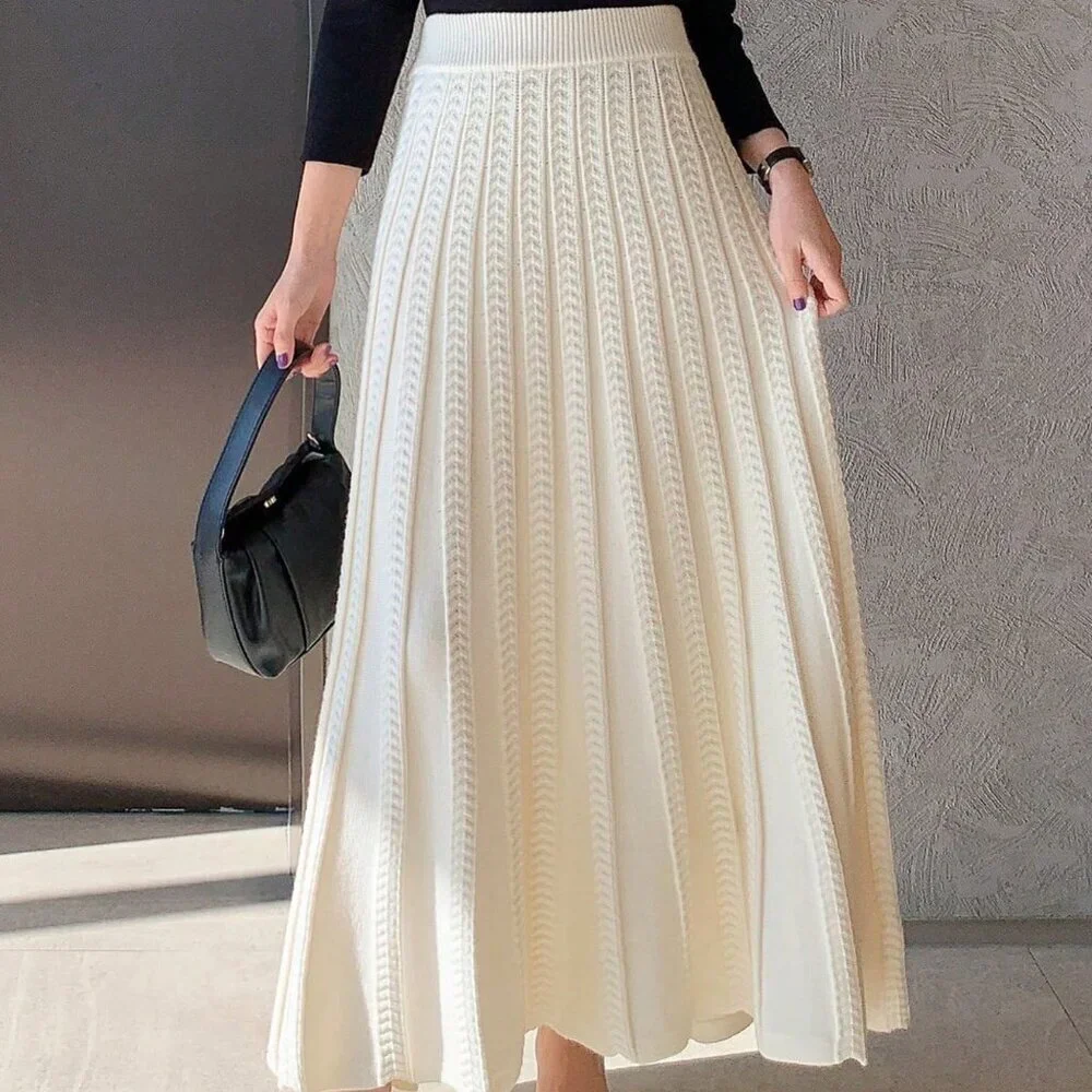 Apricot Casual Women's High Waist Pleated Skirt